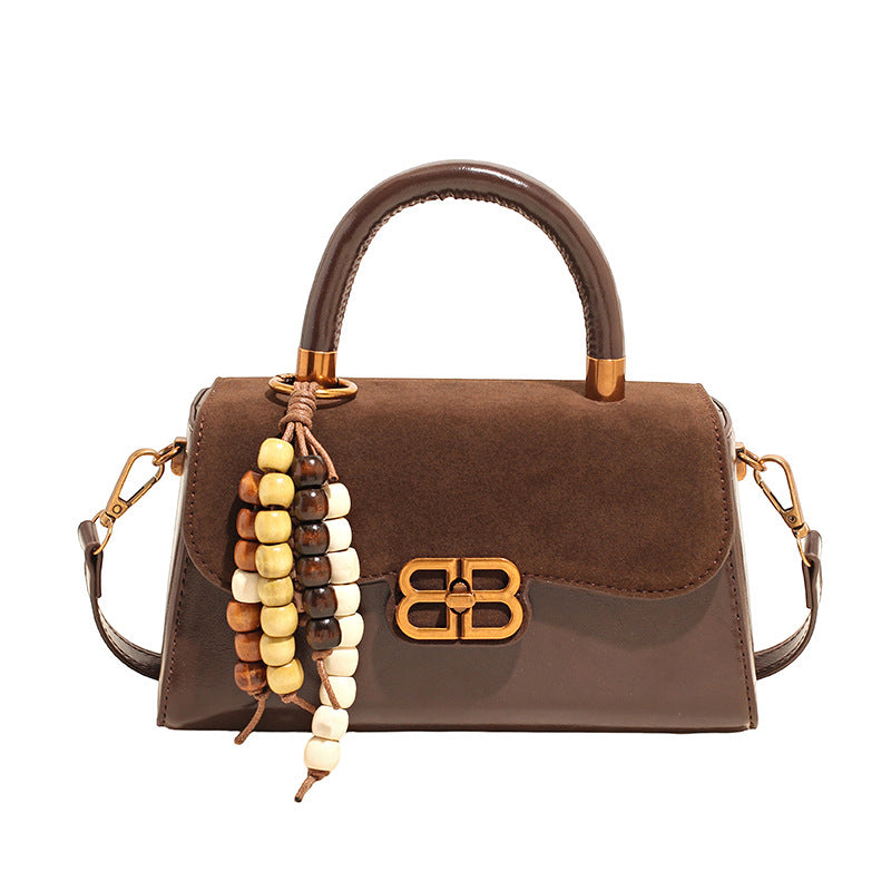 French fashion handbag small square bag women's retro color block leopard print shoulder bag autumn and winter high-end color block crossbody bag