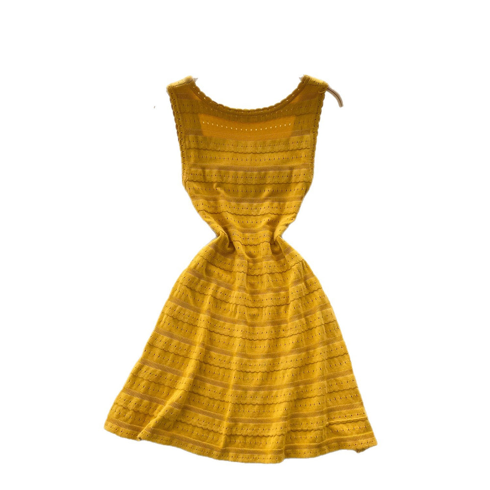 K-stylework clothing sleeveless square neckcut outdress women's summerhigh waist a-line skirt slimming look yellowelegant skirt