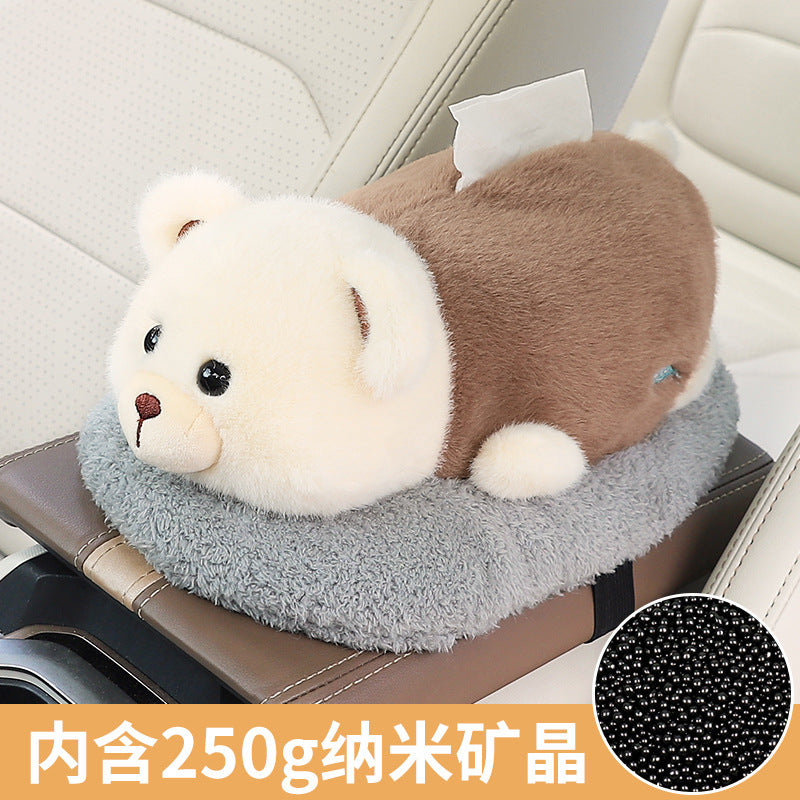 Car tissue box, armrest box, pumping carton, creative car bamboo charcoal bag ornament, high-end doll, car decoration