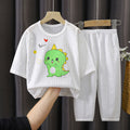 Summer kids' pure cotton loungewear set - boys' and girls' lightweight pajamas, breathable three-quarter sleeve baby air conditioning suit