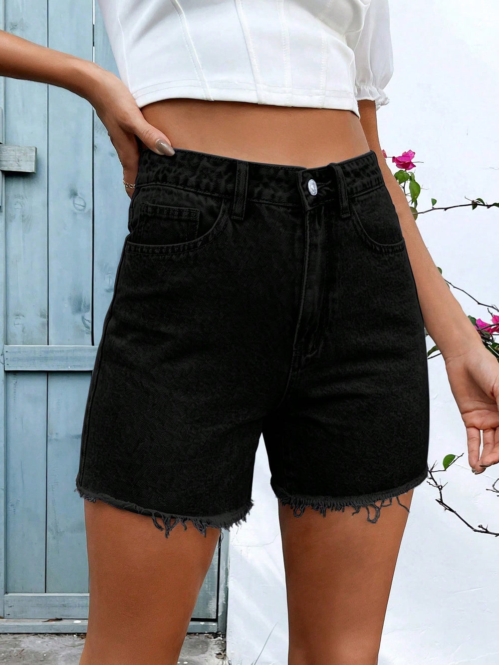 In stock-20666#  cross-border fashion and casual european and american fashion versatile summer elastic raw edge women's denim shorts