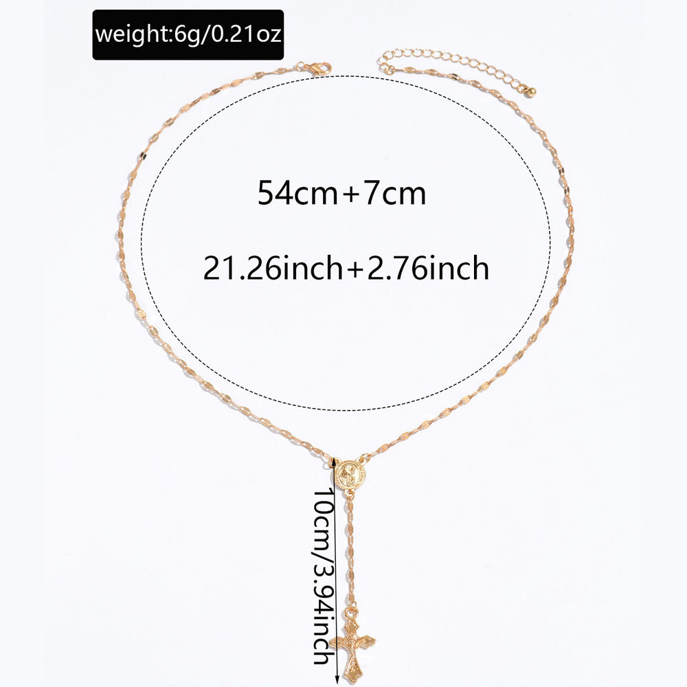 Long tassel cross necklace wholesale cross-border retro high-end jewelry women's white hair madonna portrait sweater chain