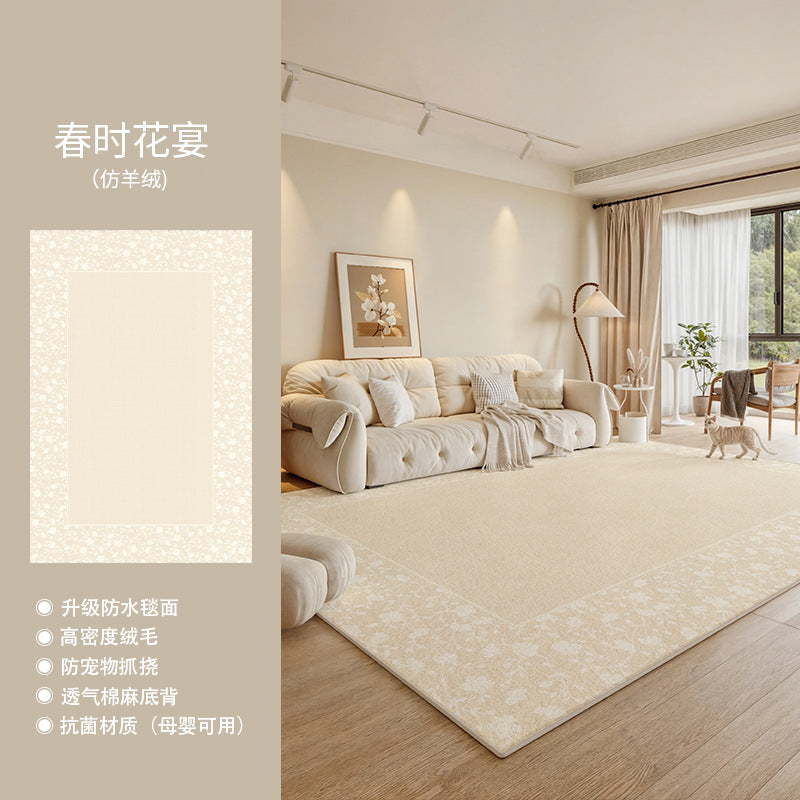 Carpet living room  new light luxury high-end bedroom washable waterproof scrubbable floor mat cream modern minimalist