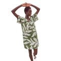 European and american cross-border women's fashion:  autumn new arrival - short sleeve v-neck plant print butterfly tie casual dress