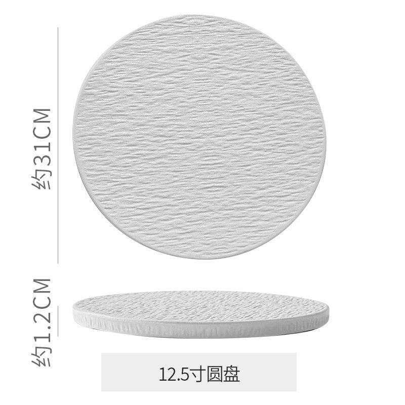 Embossed rock texture flat plate - creative & unique ceramic dinner plate for restaurants & hotels - high-style serving dish