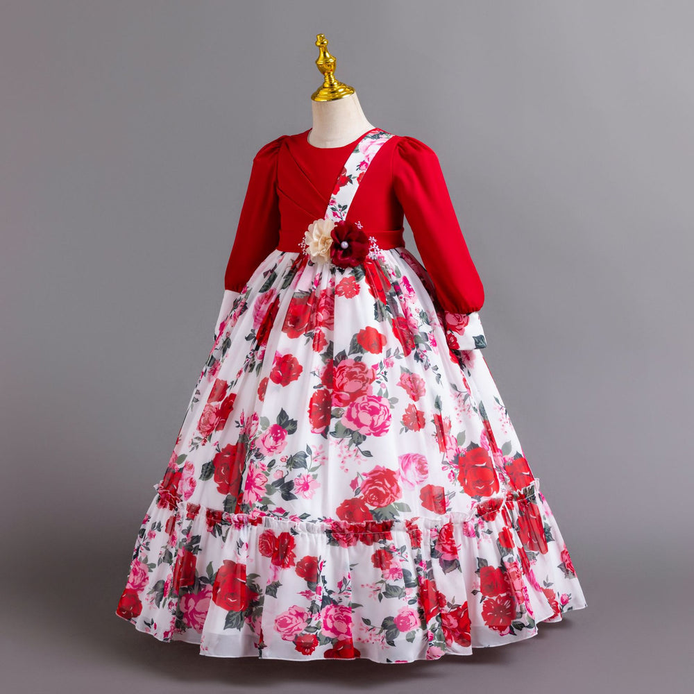 Ready-to-ship wholesale children's princess dresses, floral chiffon formal dresses, baby girl model runway dresses, kids' dresses