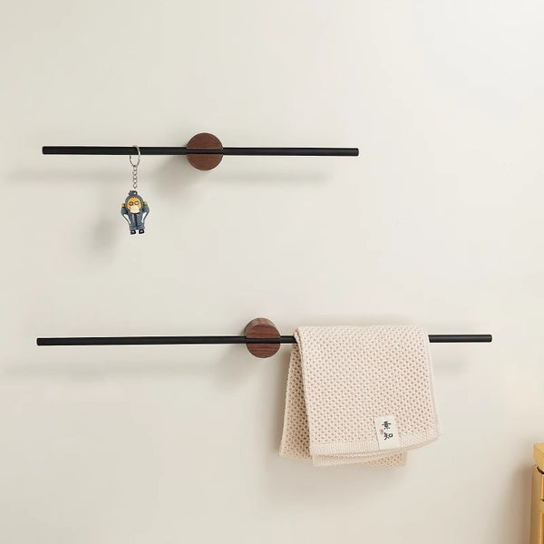 Suction cup walnut towel rack antique style non-punching toilet bathroom towel bar single rod bath towel hanging rod hanger