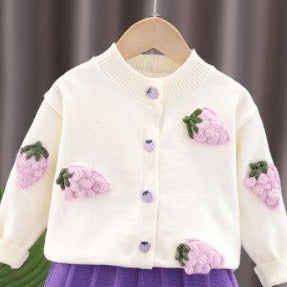 Kids' knitted sweater dress -  new girls' fruit & handmade flower set - baby fashion outfit top & skirt set