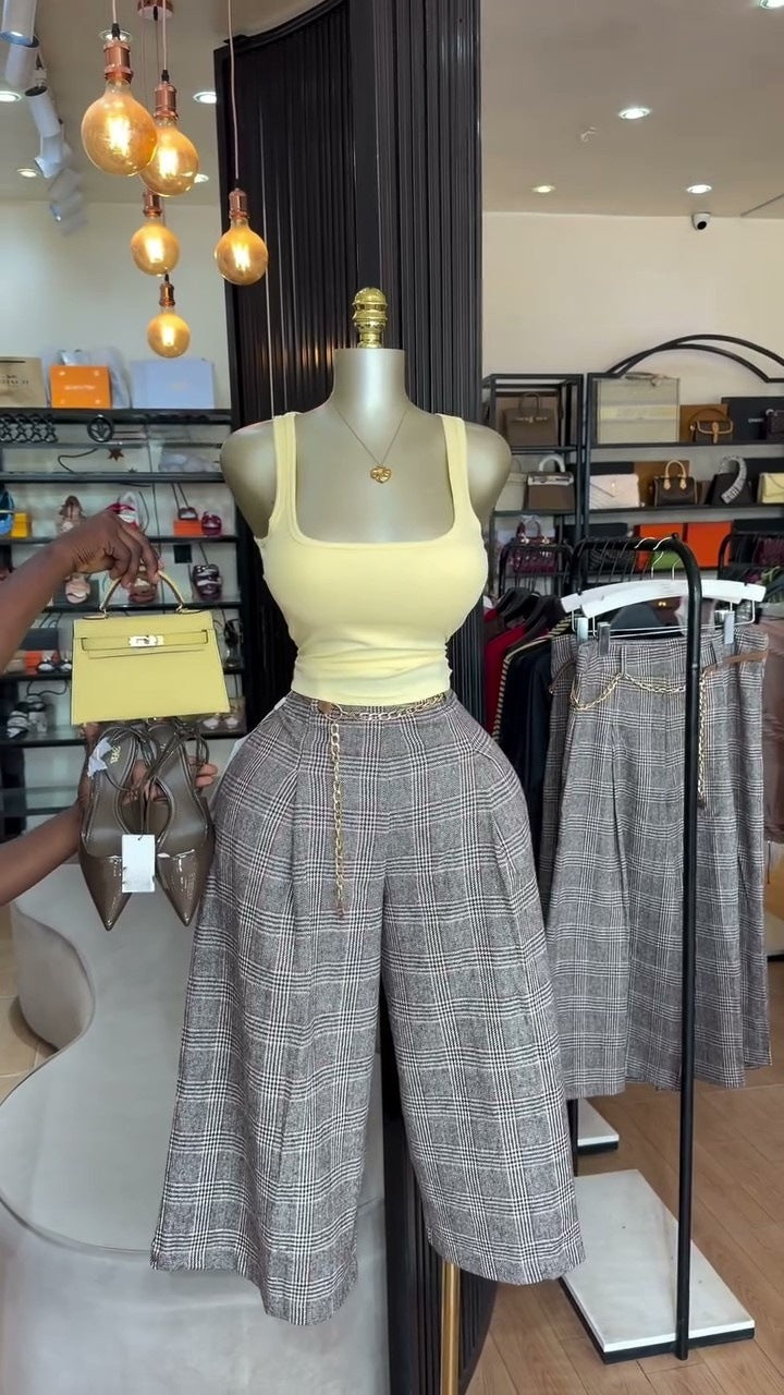 European and american cross-border women's fashion:  summer new arrivals - vintage plaid, loose fit, slimming wide-leg casual pants for petite figures