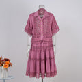 Fashionexportfrench palace style lacecut out crochet shorttopshigh waistlacepatchwork skirtsuit