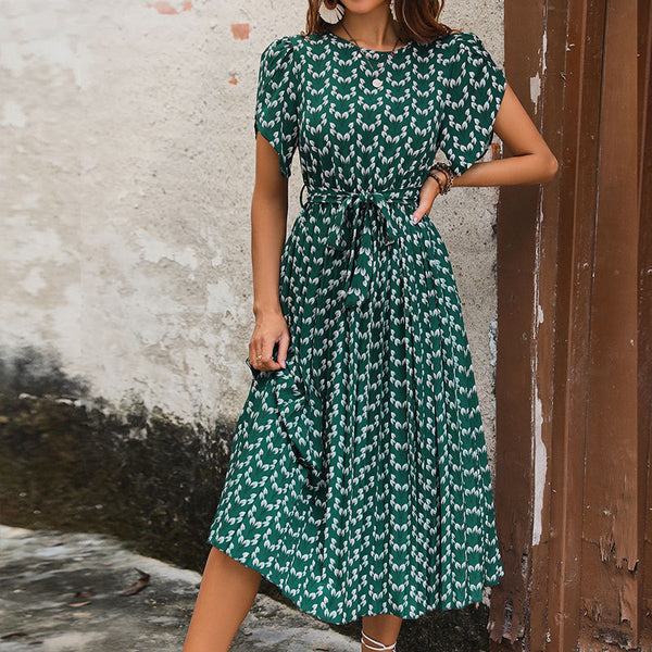 summer hit Europe and the United States hot-selling  casual fashion flower print summer dress with belt