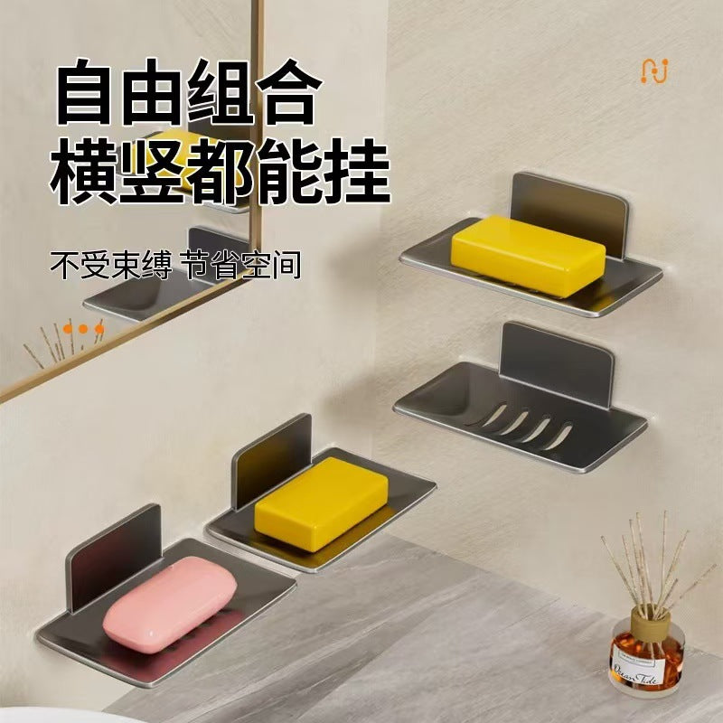 Bathroom soap dish drain space aluminum punch-free soap dish bathroom storage rack wall-mounted aluminum alloy artifact