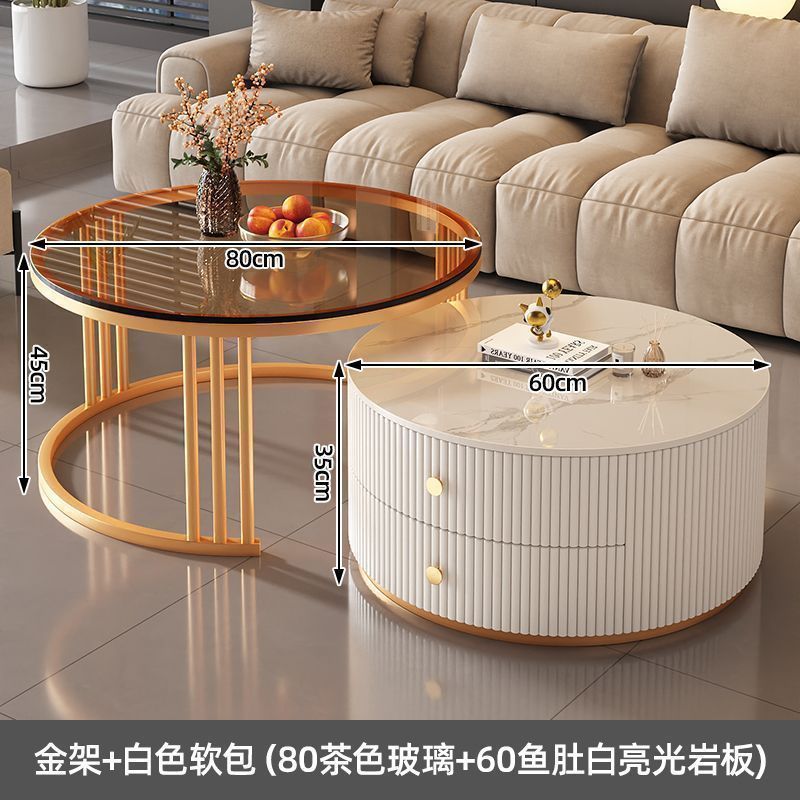 Rock slab coffee table modern casual solid wood round small apartment coffee table living room accessible luxuryfor home normcore folding marble