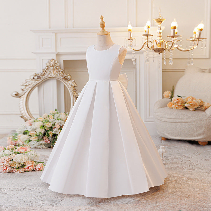 Amazon european and american style girls' satin bow sleeveless princess dress - perfect for first birthday parties, flower girls, and little princesses