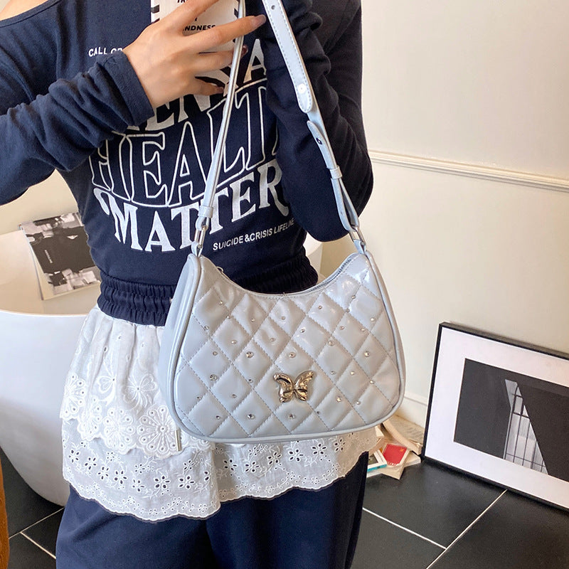 Foreign style simple rhombus single shoulder armpit bag women 2025 new high-end niche diamond-encrusted messenger bag wholesale