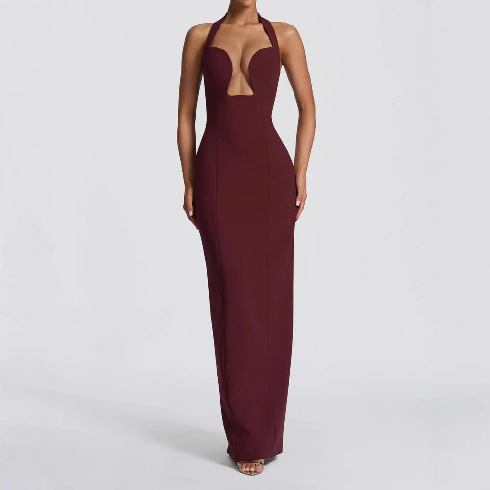 hot-selling new arrival halter low-cut cut out waist long skirt elegant party red carpet dinner dress for women