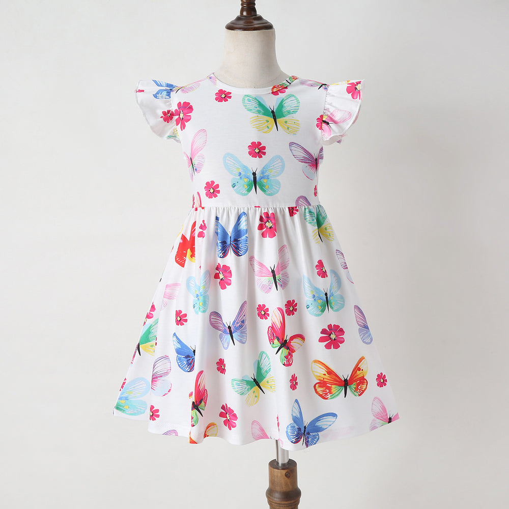 Summer's hottest new item: girls' dresses! cross-border bestseller featuring flutter sleeves and colorful dinosaur designs. wholesale available