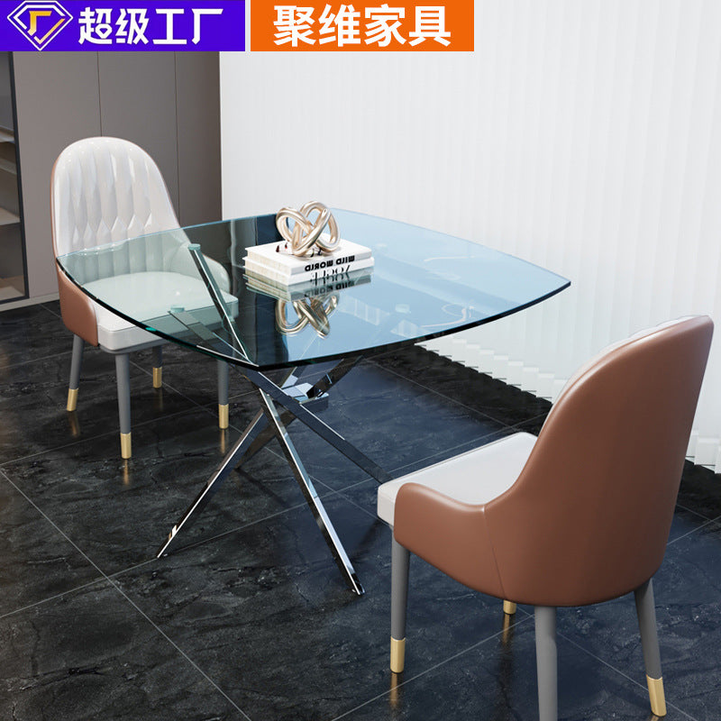 Customizable square tempered glass table for home use - modern minimalist design, ideal for small spaces, meetings, and creative dining