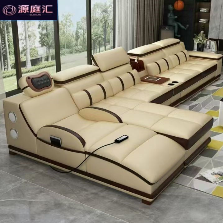 Massage genuine leather sofa italian minimalist living room smart multifunctional sofa 2025 new corner leather sofa