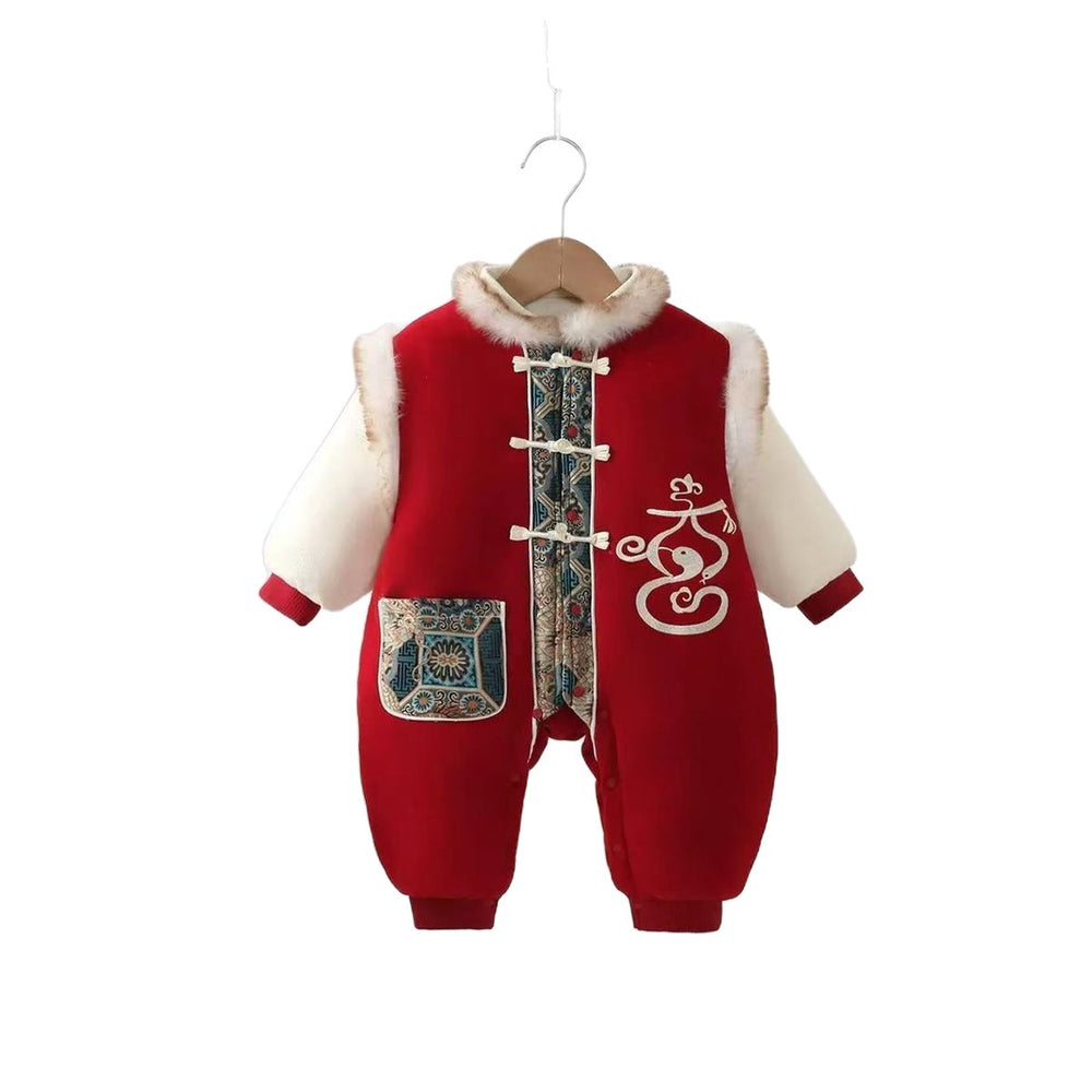 New year's outfit winter newborn infant baby new year's greeting clothes winter onesie outerwear romper trendy crawling suit
