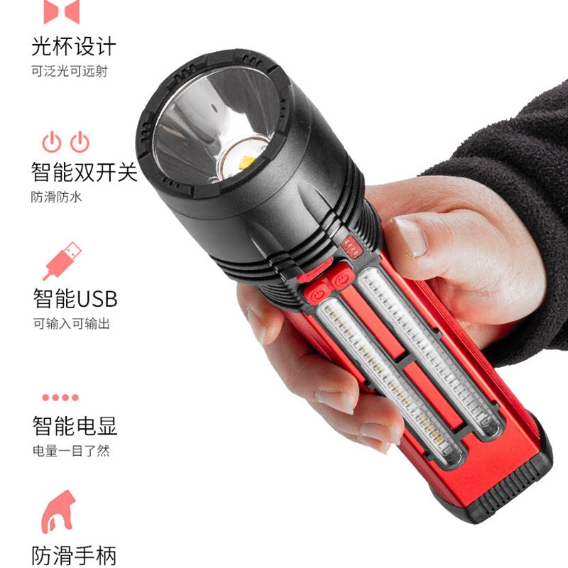 Cross-border new XHP50 solar strong light flashlight Type-C charging dual switch LED flashlight with side light