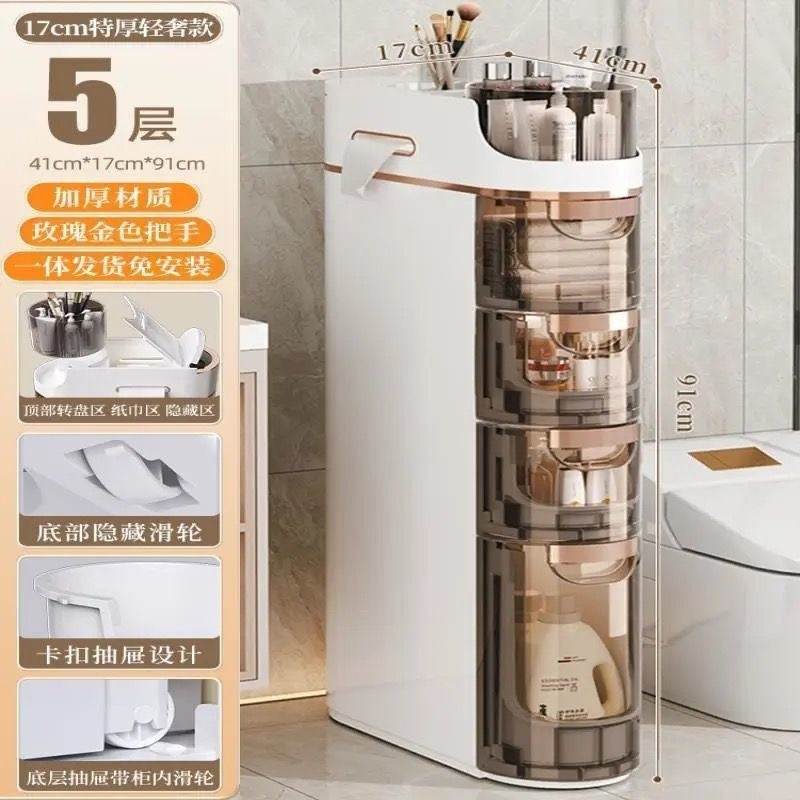 Bathroom slit storage cabinet drawer type toilet narrow slit storage cabinet plastic bathroom slit cabinet ultra-narrow narrow side cabinet