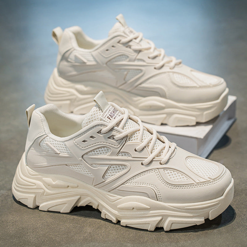 Men's shoes 2025 new winter breathable mesh casual chunky sole non-slip versatile white sneakers height increasing athletic dad shoes trendy footwear