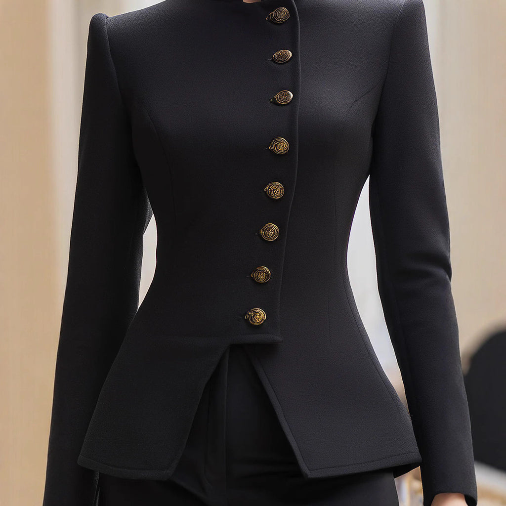 European and American  independent station   2025 autumn new women's elegant turtleneck button blazer