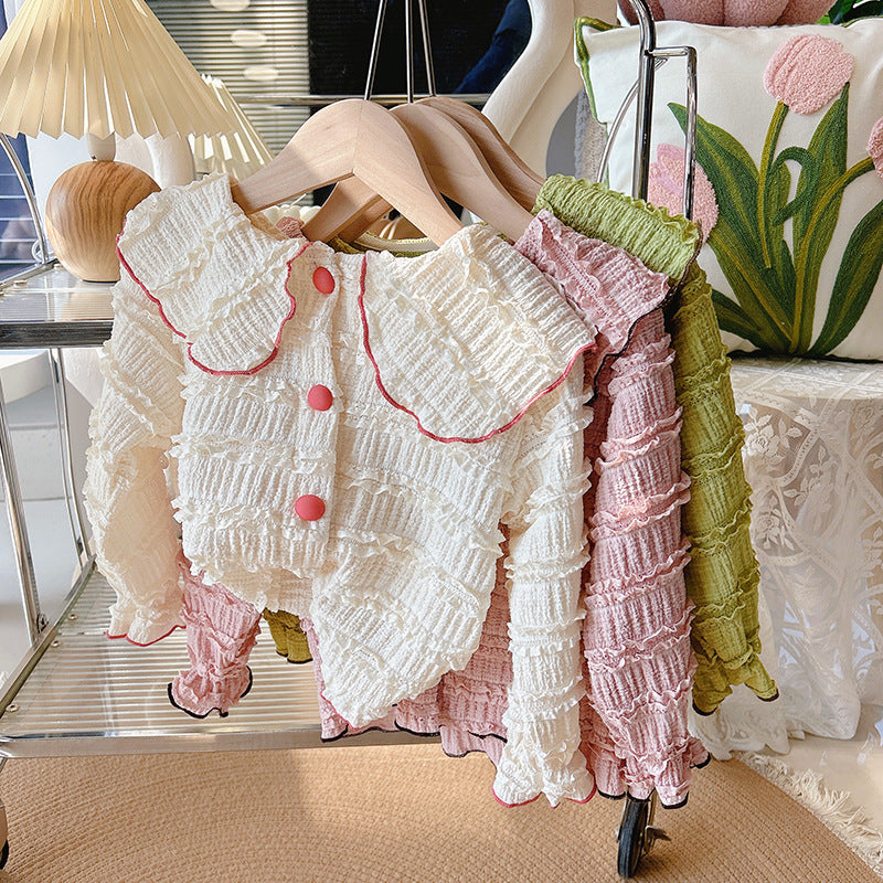 new children's lace blouse - spring/autumn outerwear, long sleeve top, versatile doll collar, stylish and trendy