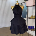 Fashion cross-border women's clothing  summer new arrivalelegant wood ear pleated backless strap tops skirt suit