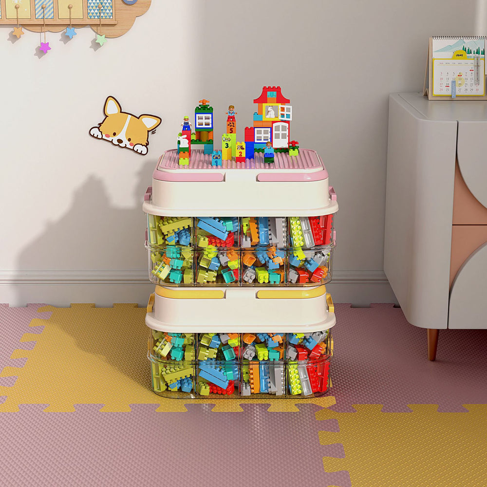 Building block storage box - small brick lego organizer - parts sorting & compartmentalized storage - kids' toy storage box