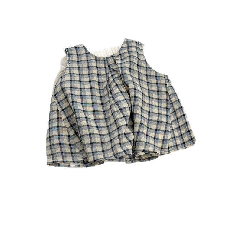 [summer clothing big sale free shipping] girls vest suit  plaid new children's doll summer style tops
