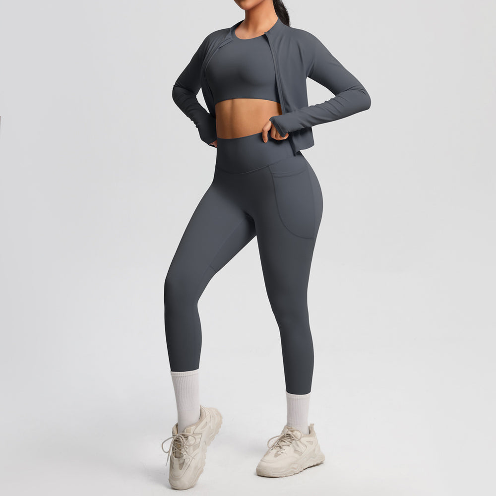 European and american cloud-feel yoga short sleeve top, high-waisted leggings, slimming butt-lifting running fitness apparel, three-piece activewear yoga set