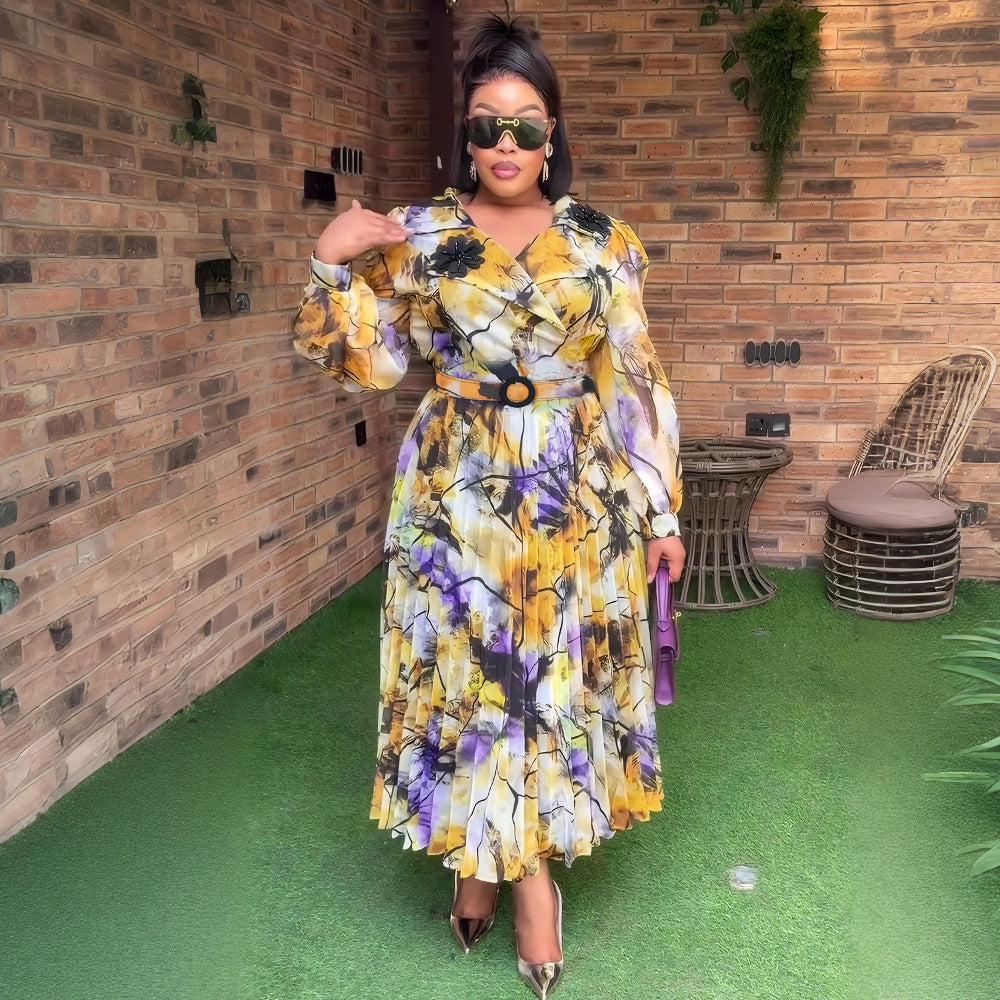 Amazon new plus size printed dress women's fashion european and american cross-border e-commerce independent fashion dress