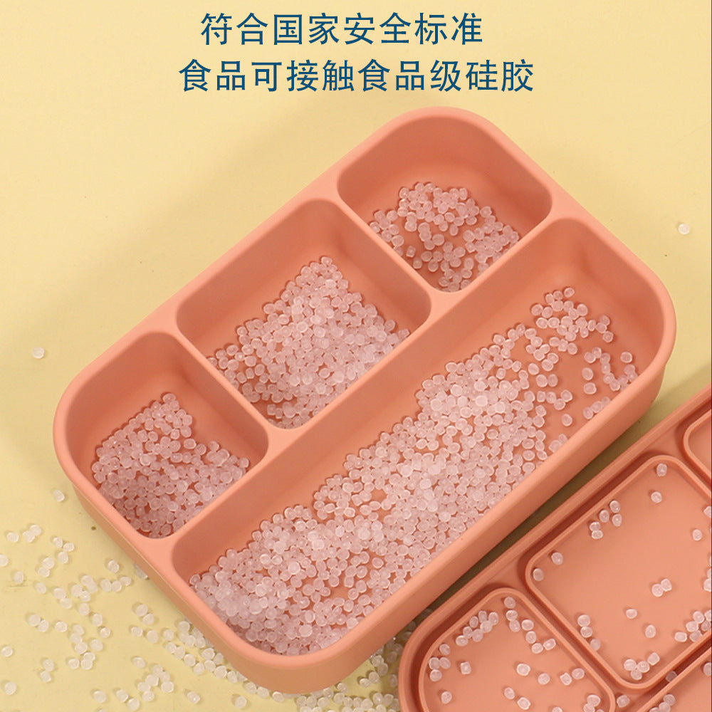 New 4-point food-grade silicone lunch box, microwave oven heating lunch box, refrigerator storage box, student bento box