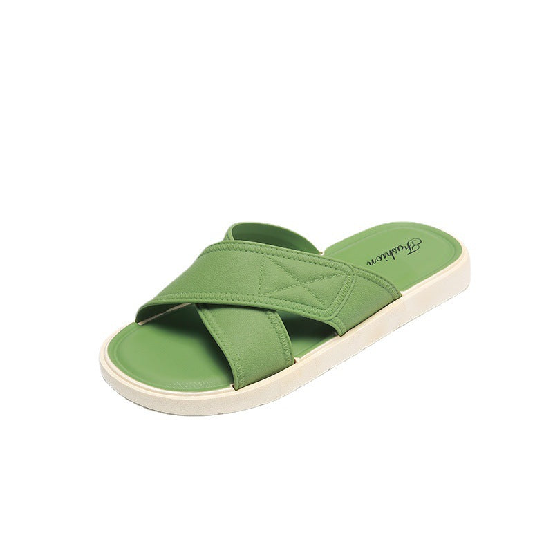 Women's summer new fashion slippers - stylish outdoor wear, single strap crossover, flat sandals, home indoor beach anti-slip slippers