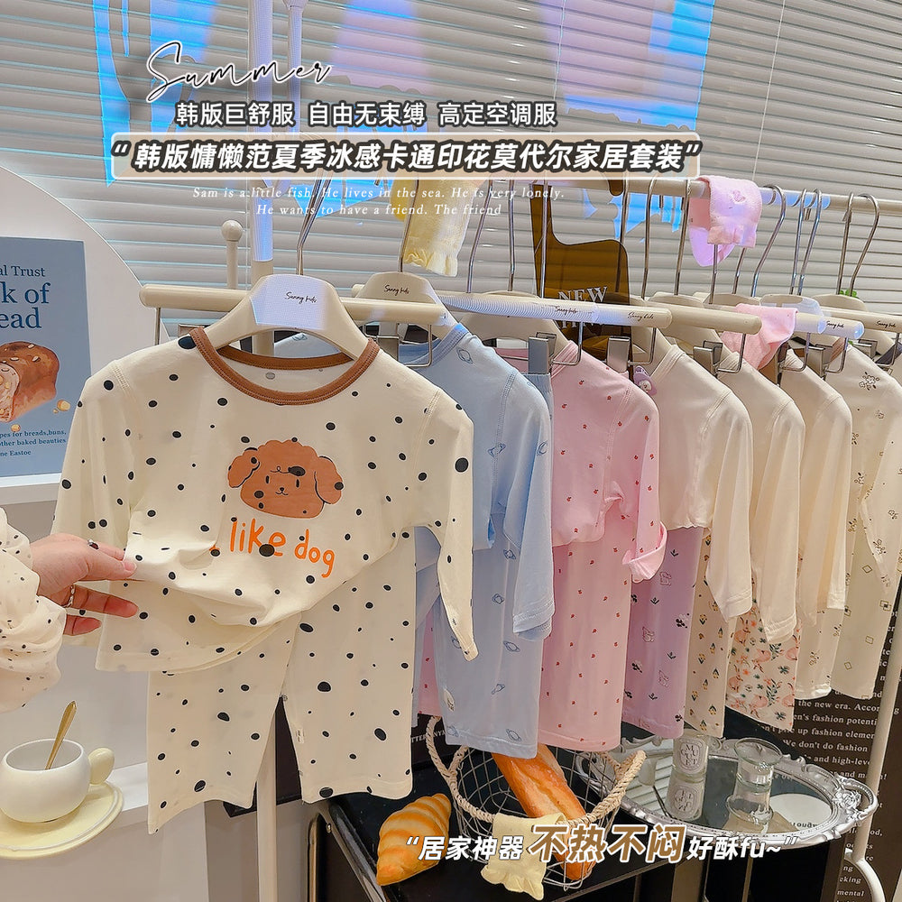 a type kids home clothes for boys and girls cartoon thin pajamas modal air-conditioning clothes openable short sleeves