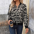 European and american cross-border  leopard print women's cardigan jacket long sleeve versatile cropped baseball jacket