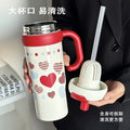 Jumbo ice cup high-looking straw cup large capacity portable car cup girlscute cartoon thermos cup