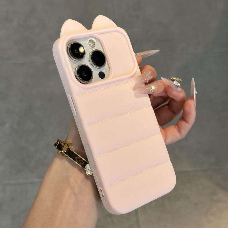 Ins dopamine color stereo cat ears silicone mobile phone case suitable for iphone16 apple 17 side cat claw case