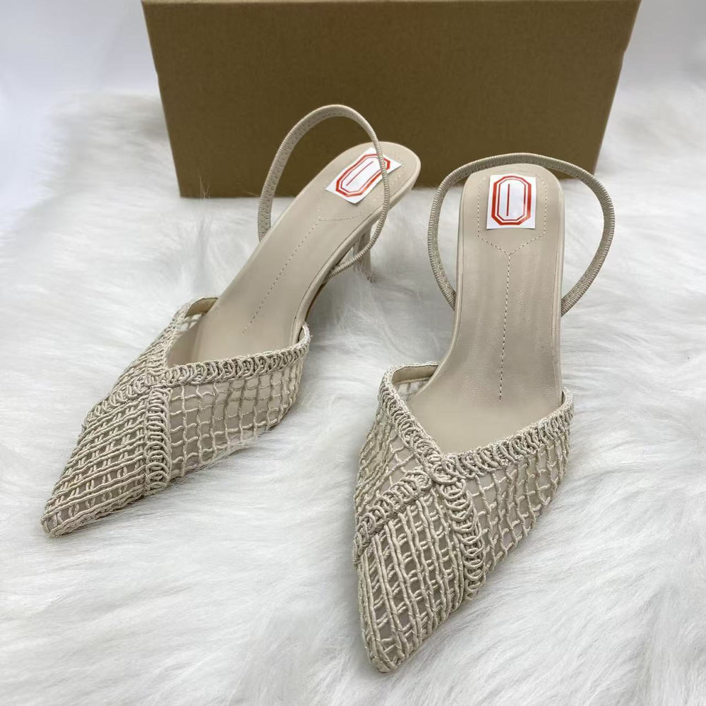Za's 2025 new pointed-toe heels: chunky heel, french-inspired, unique design, hollow-out knit, elegant and versatile closed-toe style