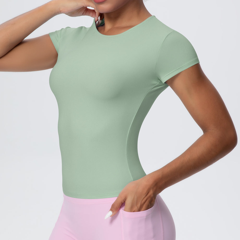 New arrivalcasual sports short-sleeved waist slimming look breathable yoga t-shirt running training naked fitness tops
