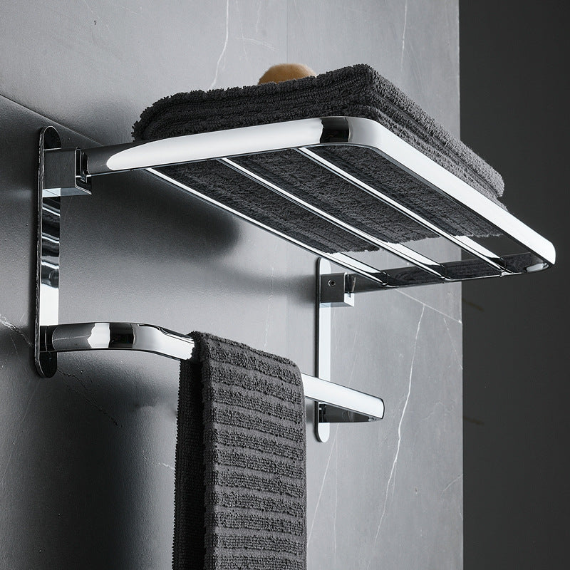 Stainless steel folding bath towel rack non-punching bathroom wall-mounted toilet toilet storage toilet towel rack