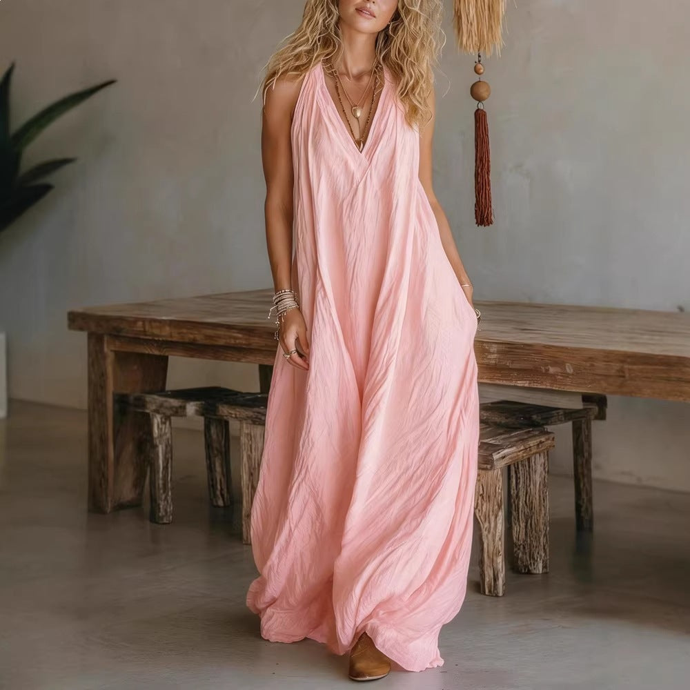 fashion new women's casual sleeveless loose pocket long dress for cross-border e-commerce (us & europe)