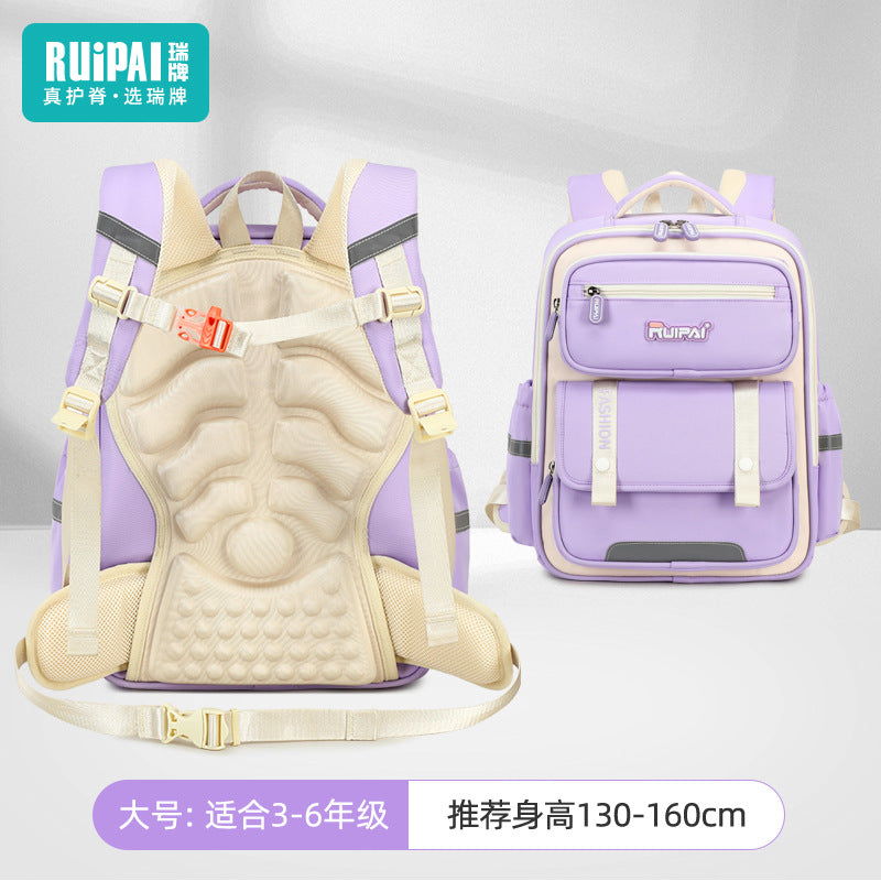 Ruipai primary school schoolbag boys and girls large-capacity multi-compartment waterproof and wear-resistant children's spine protection schoolbag manufacturer customization