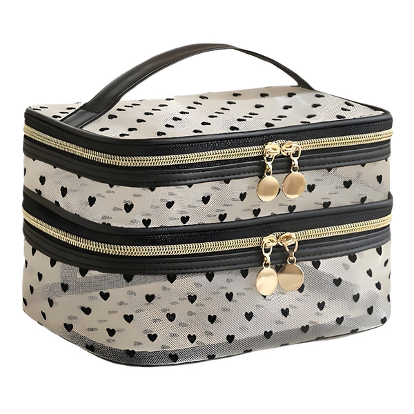 Beilian's new mesh storage bag, large-capacity double-layer mesh travel cosmetic bag, portable mesh wash bag wholesale.