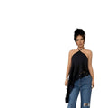 Women's summer new fashion elegant solid color lace patchwork asymmetrical hem backless halter tank top