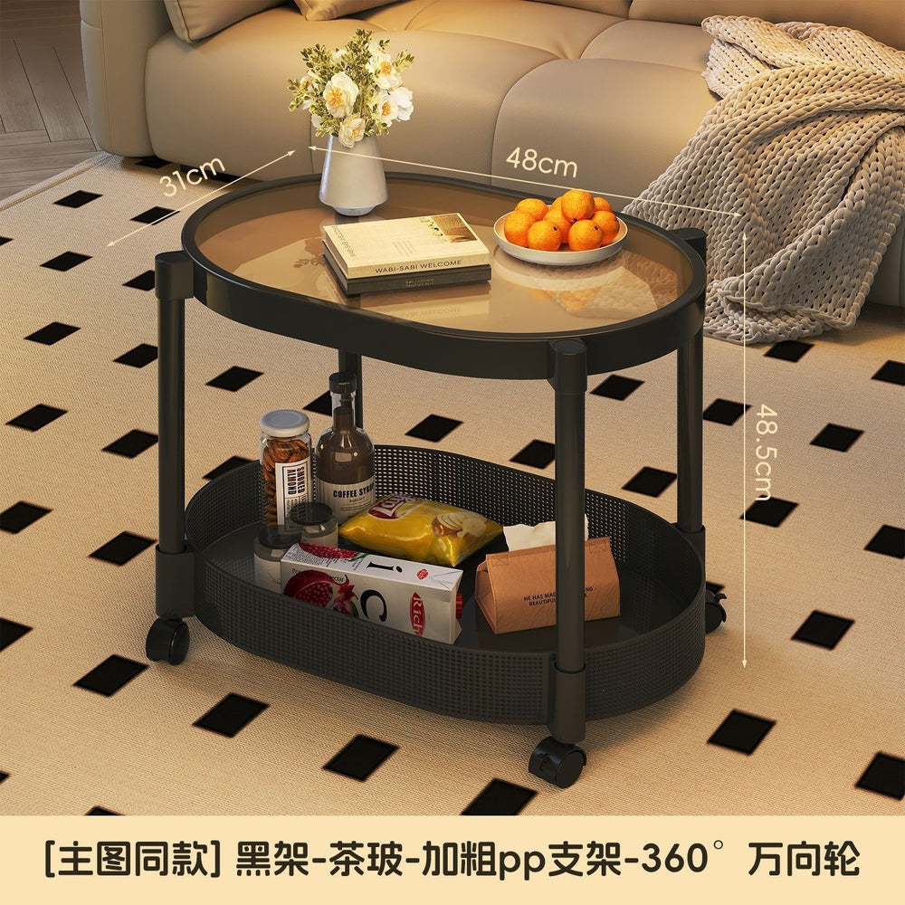 Small apartment mobile oval cream coffee table, sofa side table, small table, living room storage and snack cart