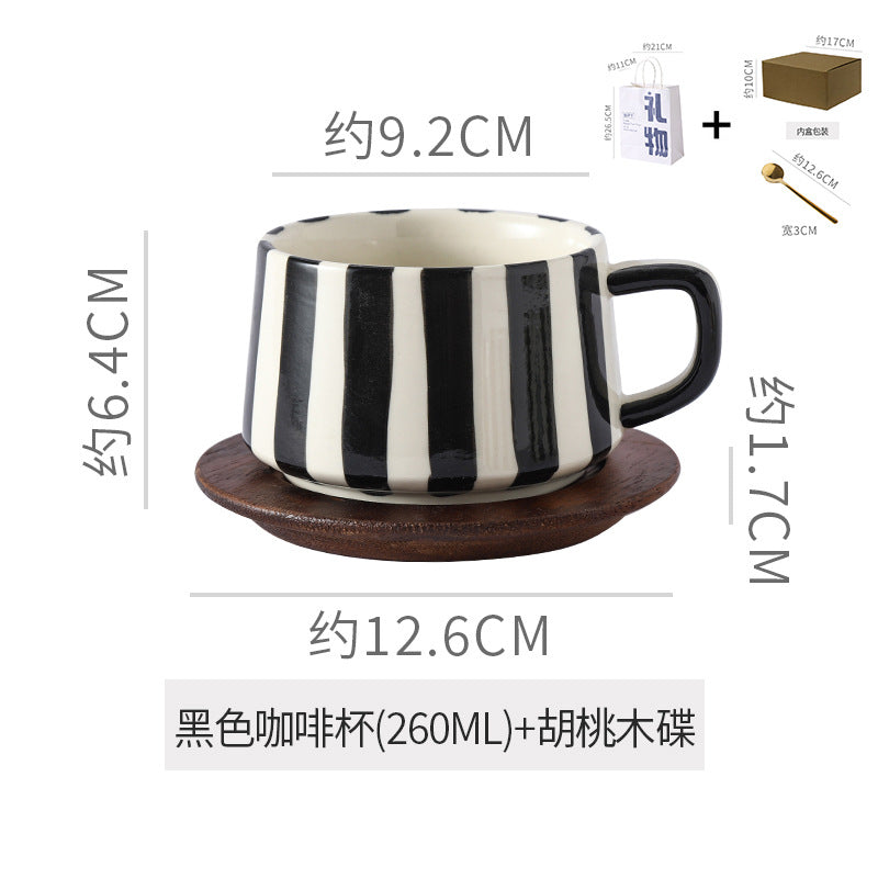 Instagram-worthy creative ceramic coffee mug set - premium striped design, perfect for office afternoon tea, exquisite latte art, and a thoughtful gift. includes mug and saucer