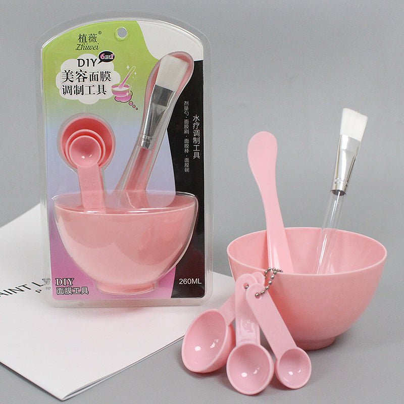 Wholesale large-sized facial mask bowl 6-piece set: plastic mask mixing bowl, mask brush, spatula, and measuring spoon